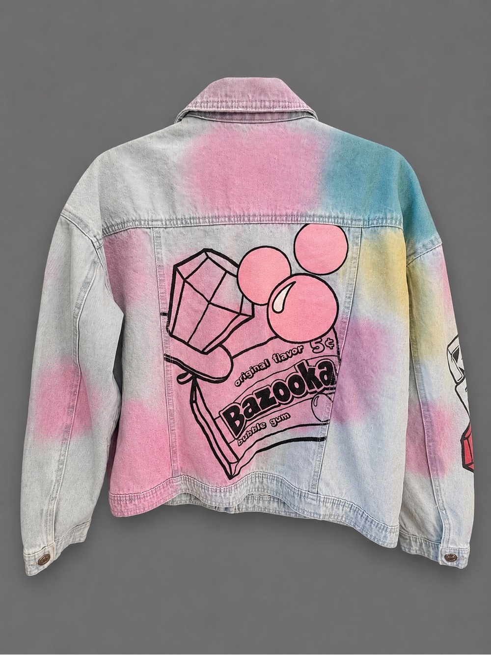 Justice Bazooka Ring Pop Denim Jacket XL Plus Pastel Distressed Bubble Gum Girls